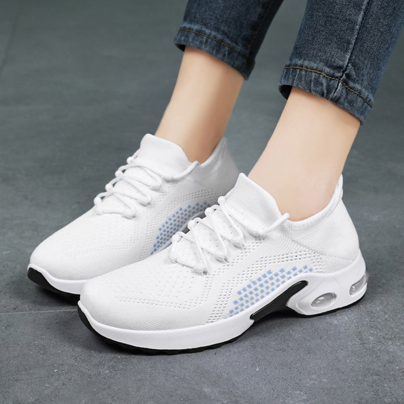 Lace-up Air Cushion Sneakers Women Flying Woven Breathable Casual Mesh Shoes Summer