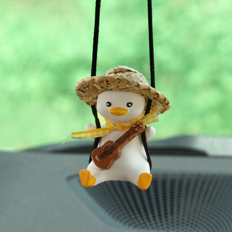 Car Pendant Cute Anime Little Duck Swing Auto Rearview Mirror Hanging Ornaments Interior Decoraction Accessories For Girls Gifts