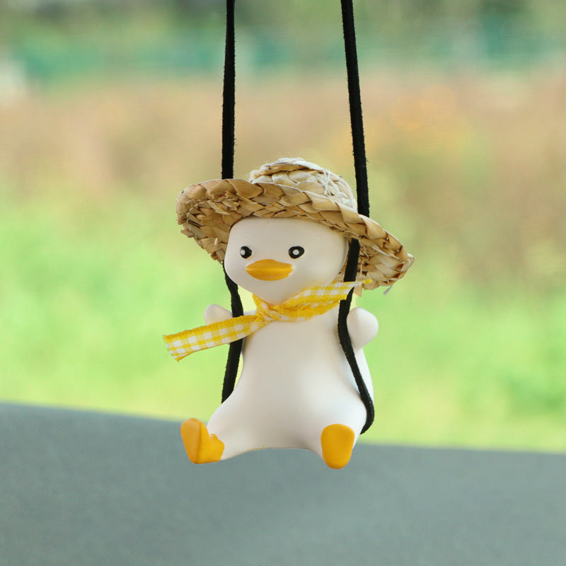 Car Pendant Cute Anime Little Duck Swing Auto Rearview Mirror Hanging Ornaments Interior Decoraction Accessories For Girls Gifts