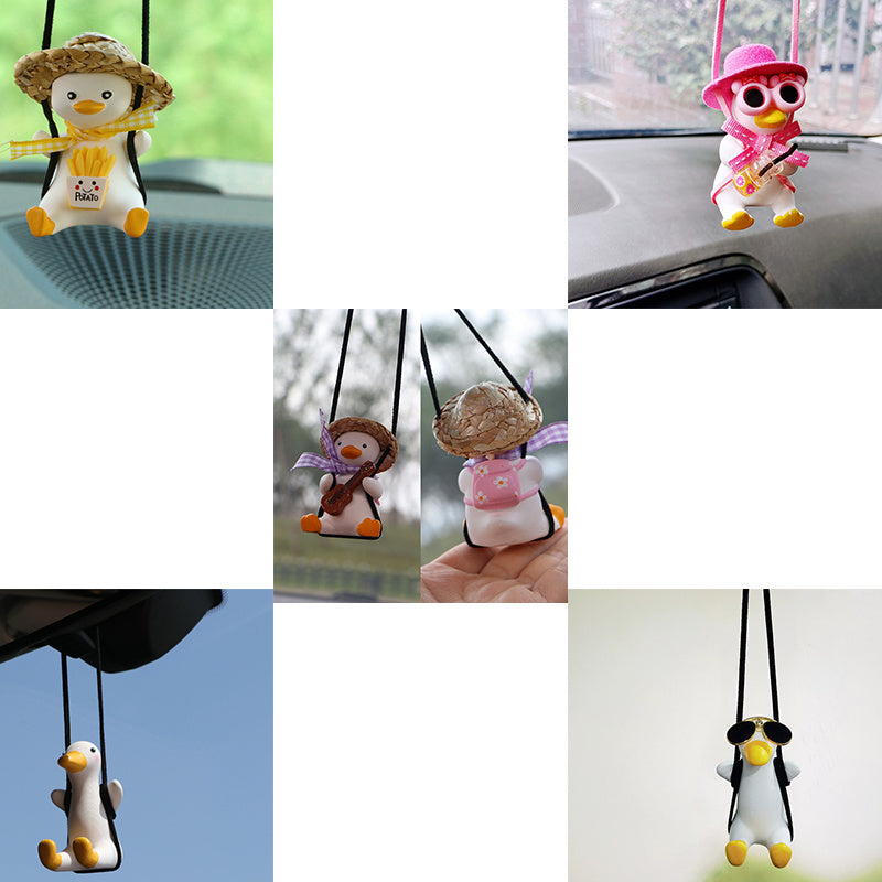 Car Pendant Cute Anime Little Duck Swing Auto Rearview Mirror Hanging Ornaments Interior Decoraction Accessories For Girls Gifts