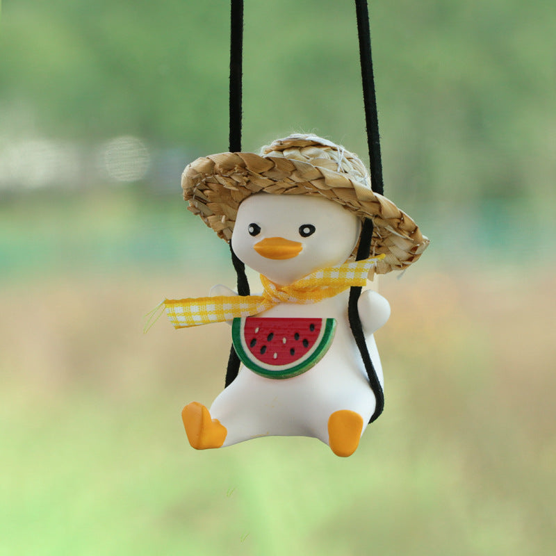 Car Pendant Cute Anime Little Duck Swing Auto Rearview Mirror Hanging Ornaments Interior Decoraction Accessories For Girls Gifts