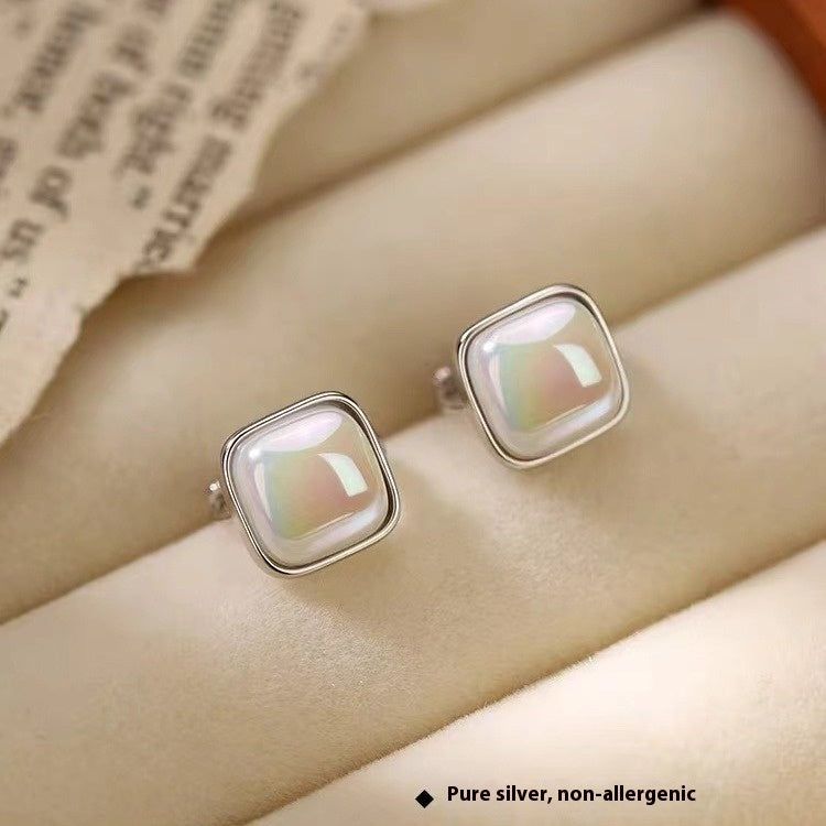 Sterling Silver Square Sugar Stud Earrings For Women Light Luxury Minority