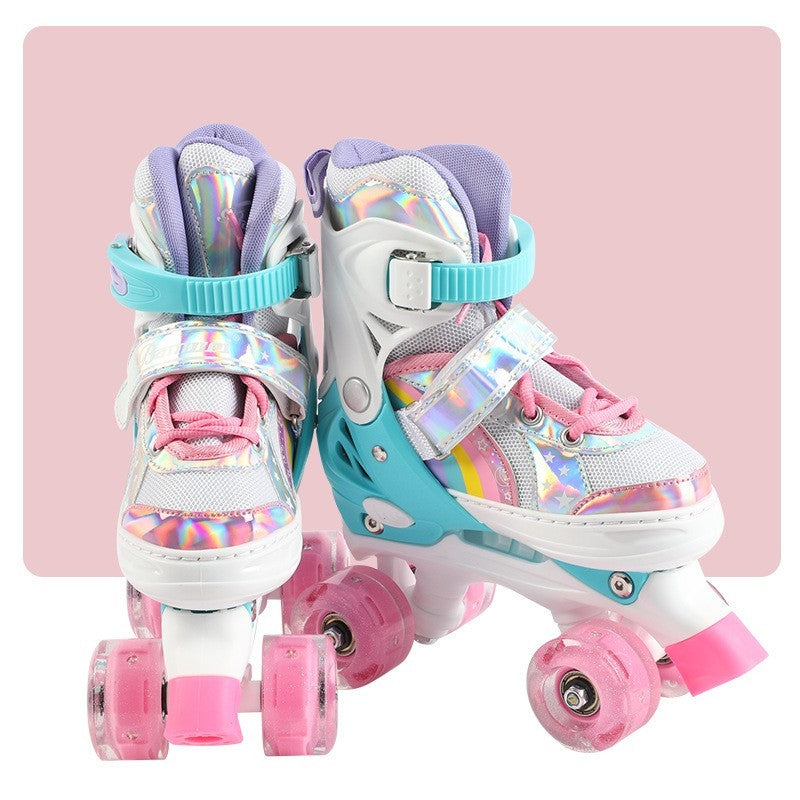 Children's Skates Double Row Four Wheel Full Flash