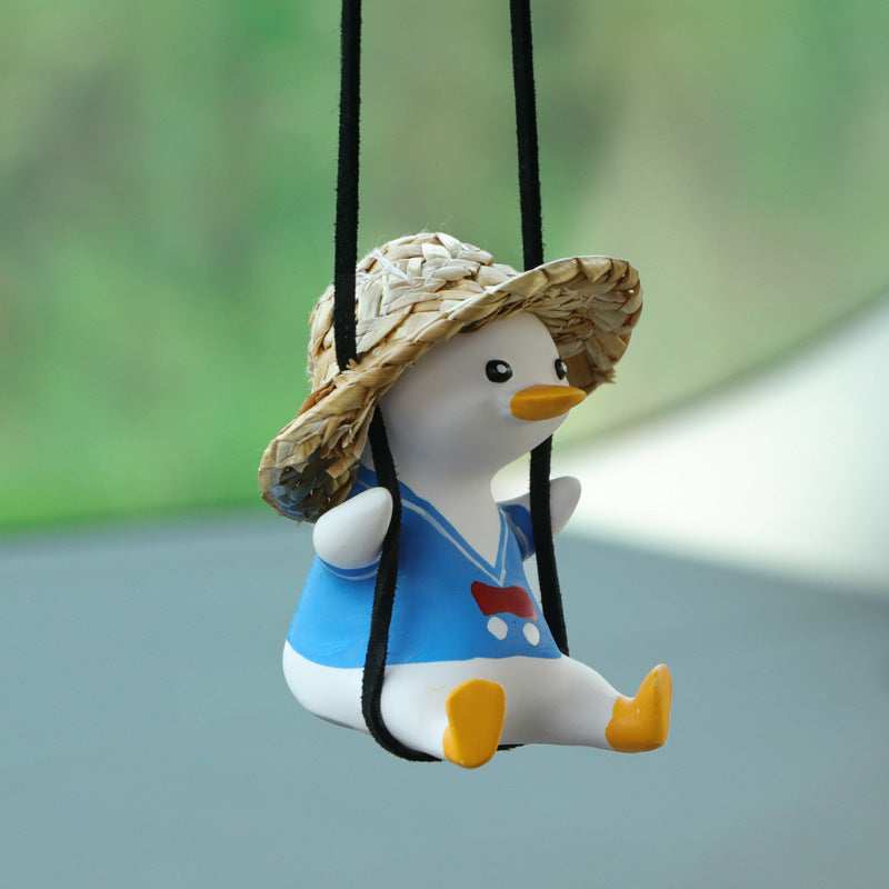 Car Pendant Cute Anime Little Duck Swing Auto Rearview Mirror Hanging Ornaments Interior Decoraction Accessories For Girls Gifts