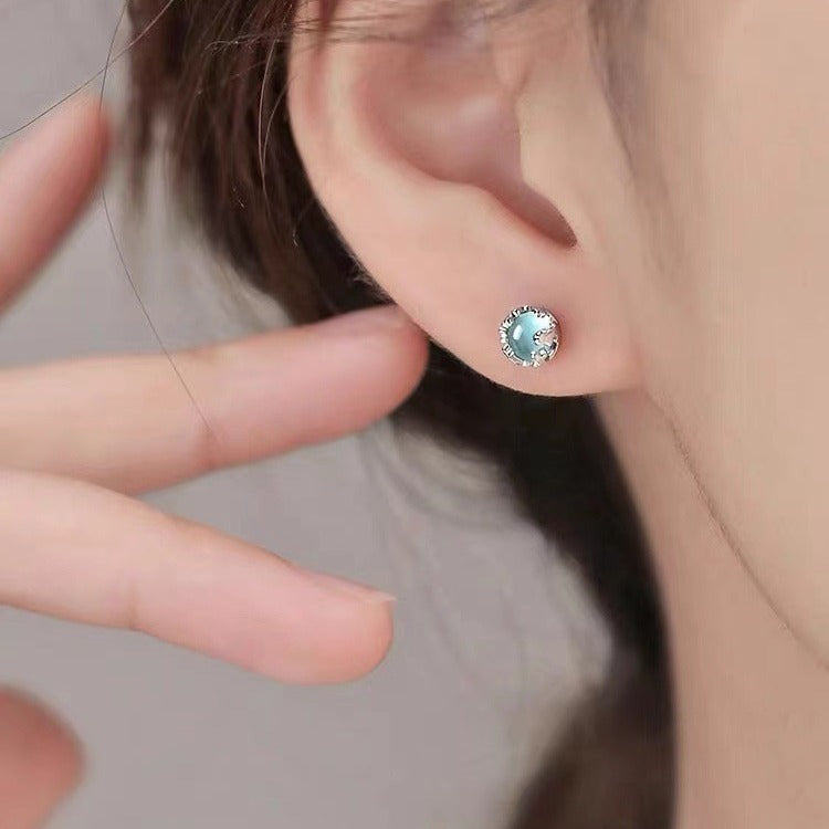 Sterling Silver Needle Moonstone Stud Earrings Female Niche