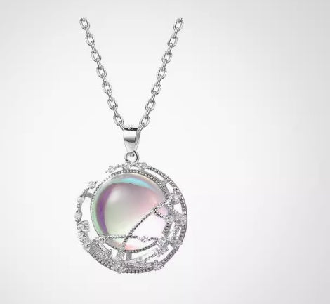 Japan And South Korea Simple S925 Sterling Silver Moonstone Pendant Rose Gold Necklace